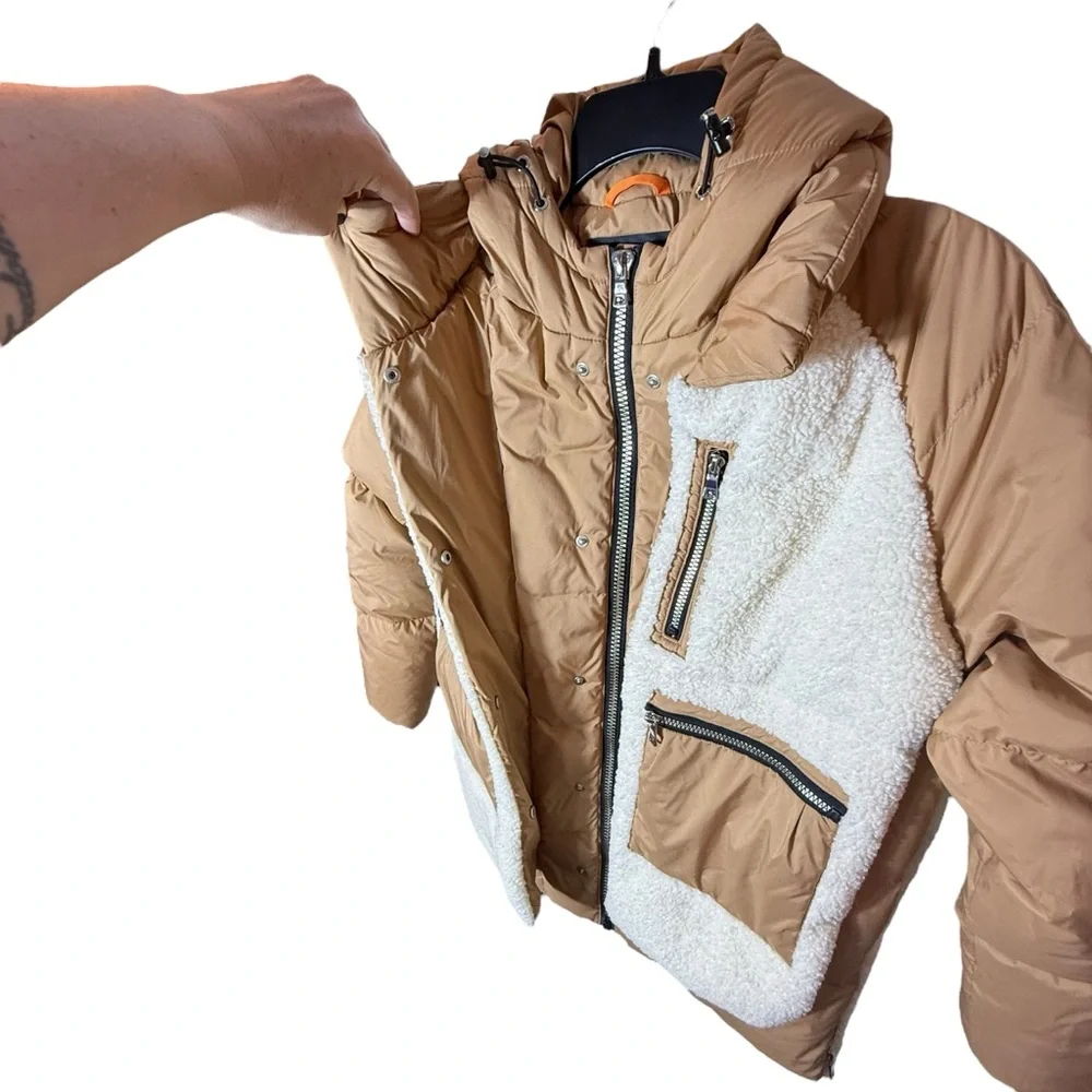 Orolay 092 O-Lab Fuzzy Fleece Puffer Down Jacket • Khaki Sherpa • Size Small - Picture 2 of 16